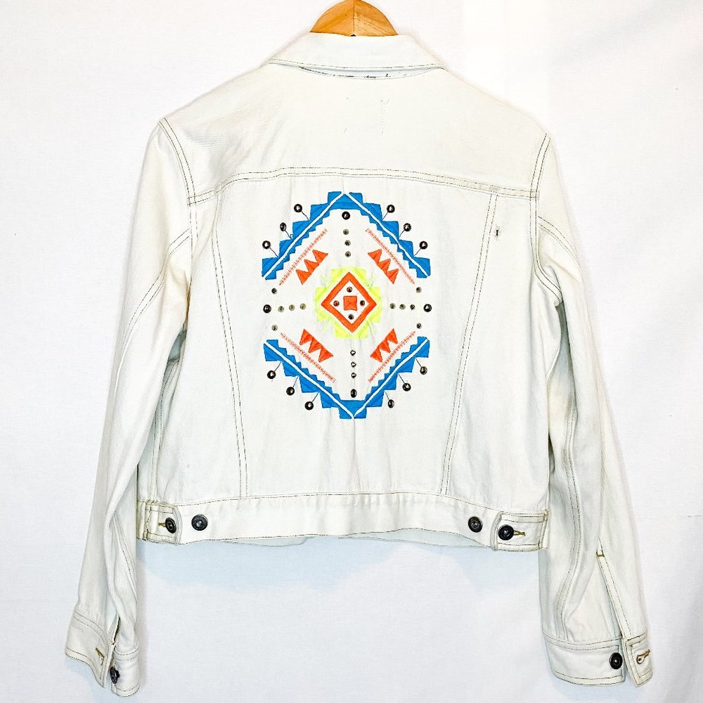 RARE Furst of A Kind Neon Embroidered Bleached Denim Jacket